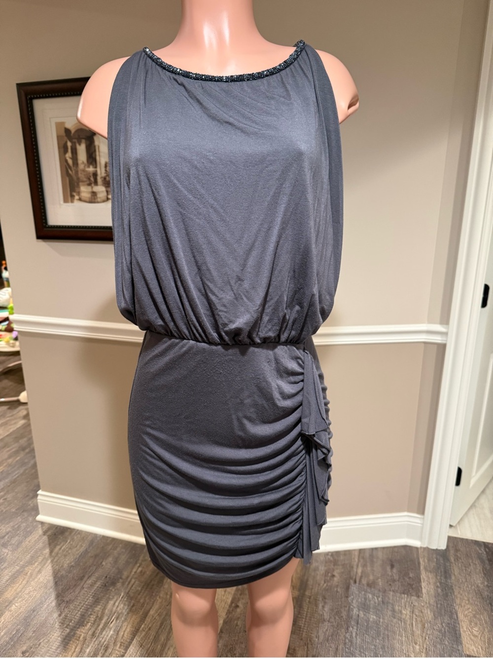 White House Black Market Charcoal Sleeveless Ruched Cocktail Dress